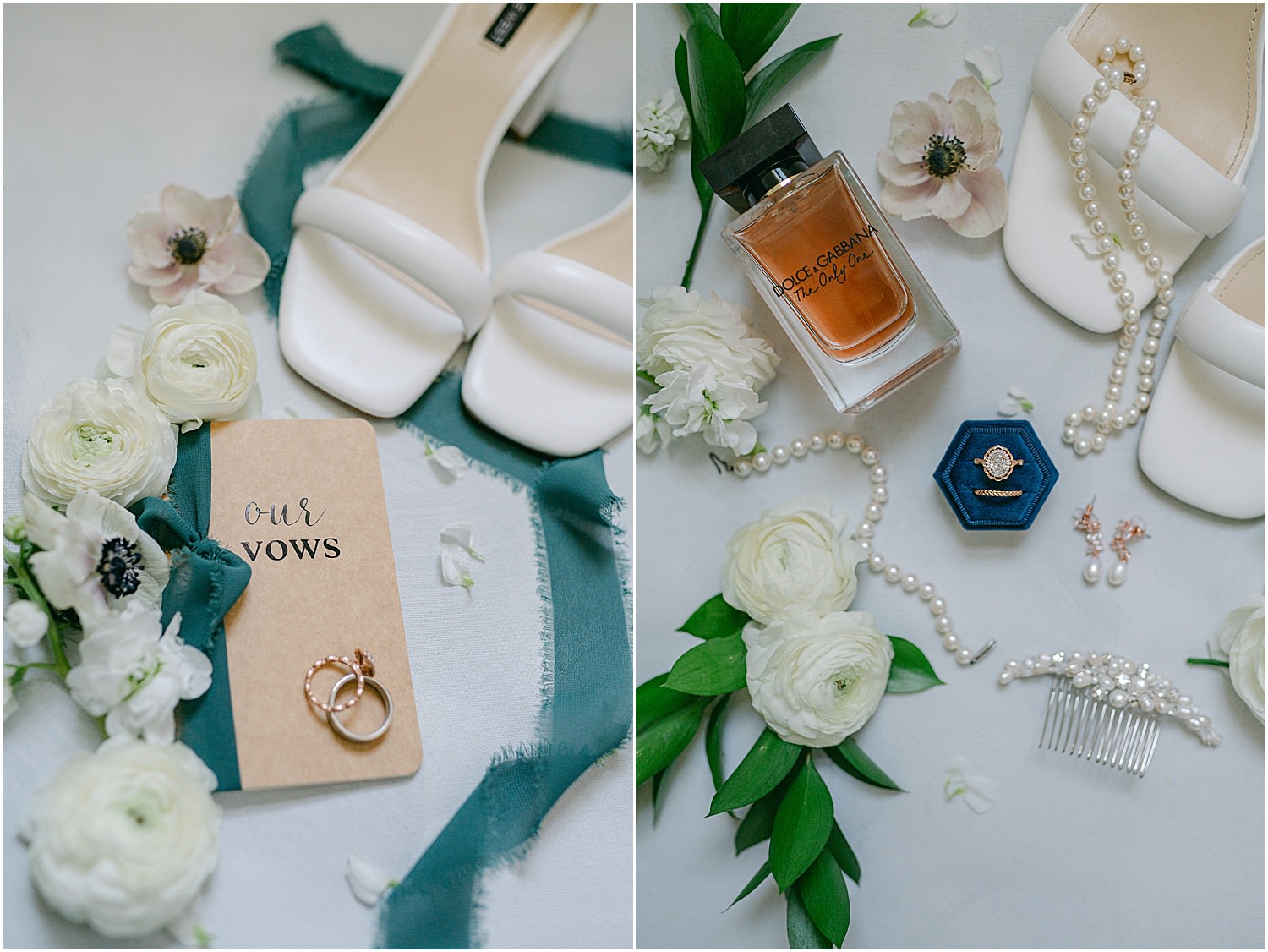 Wedding flat lay with colorful ribbon and intricate jewelery for Maine Coastal Wedding