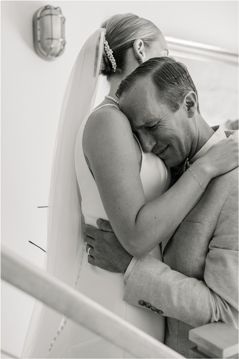 Father and daughter share emotional moment for Maine Coastal Wedding