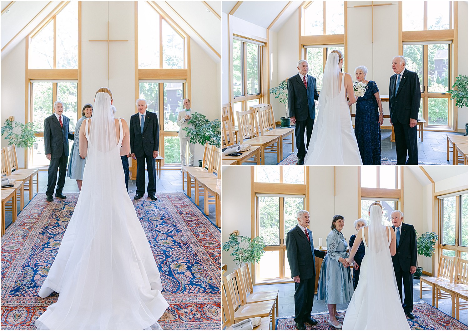 Bride sees family and friends for the first time for Maine Coastal Wedding