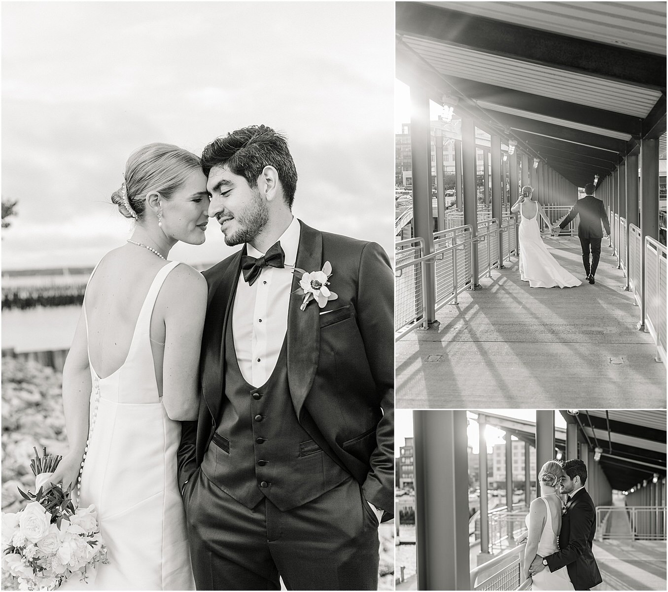 Bride and groom hold hands together under sunset glow for Rachel Campbell Photography