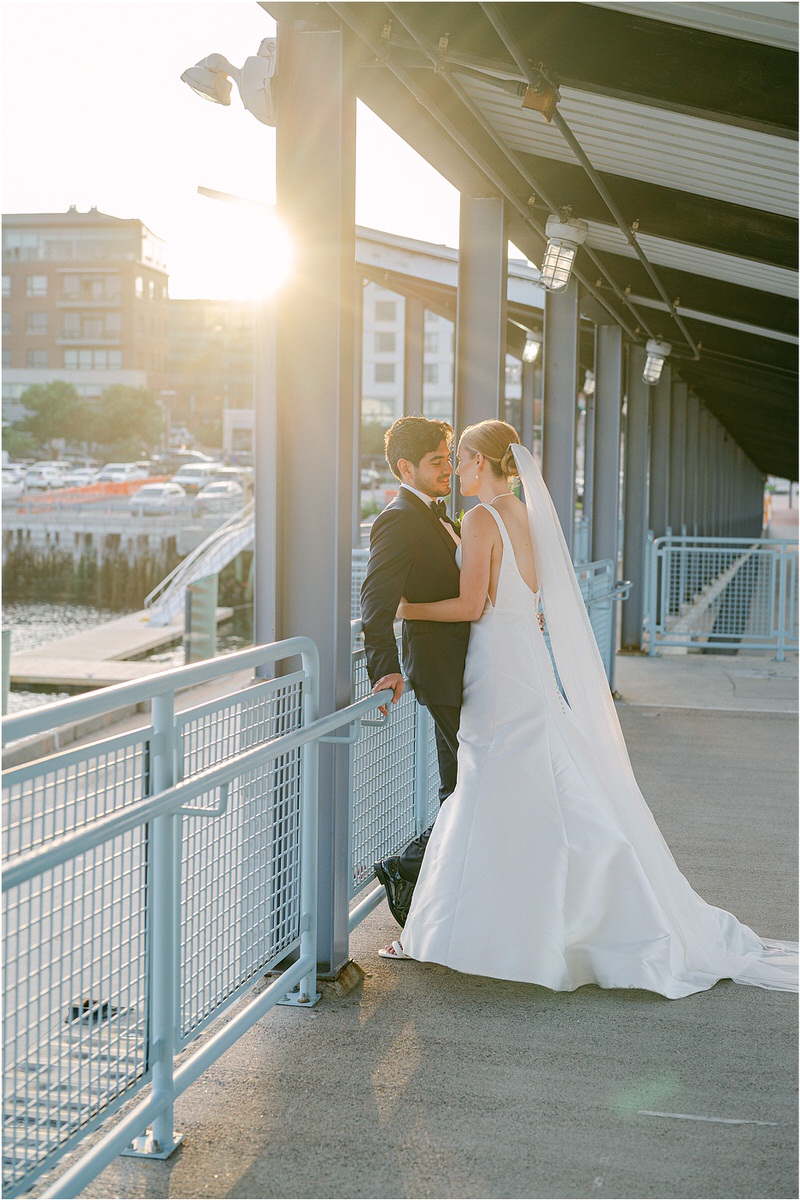 Bride and groom stand close for Rachel Campbell Photography