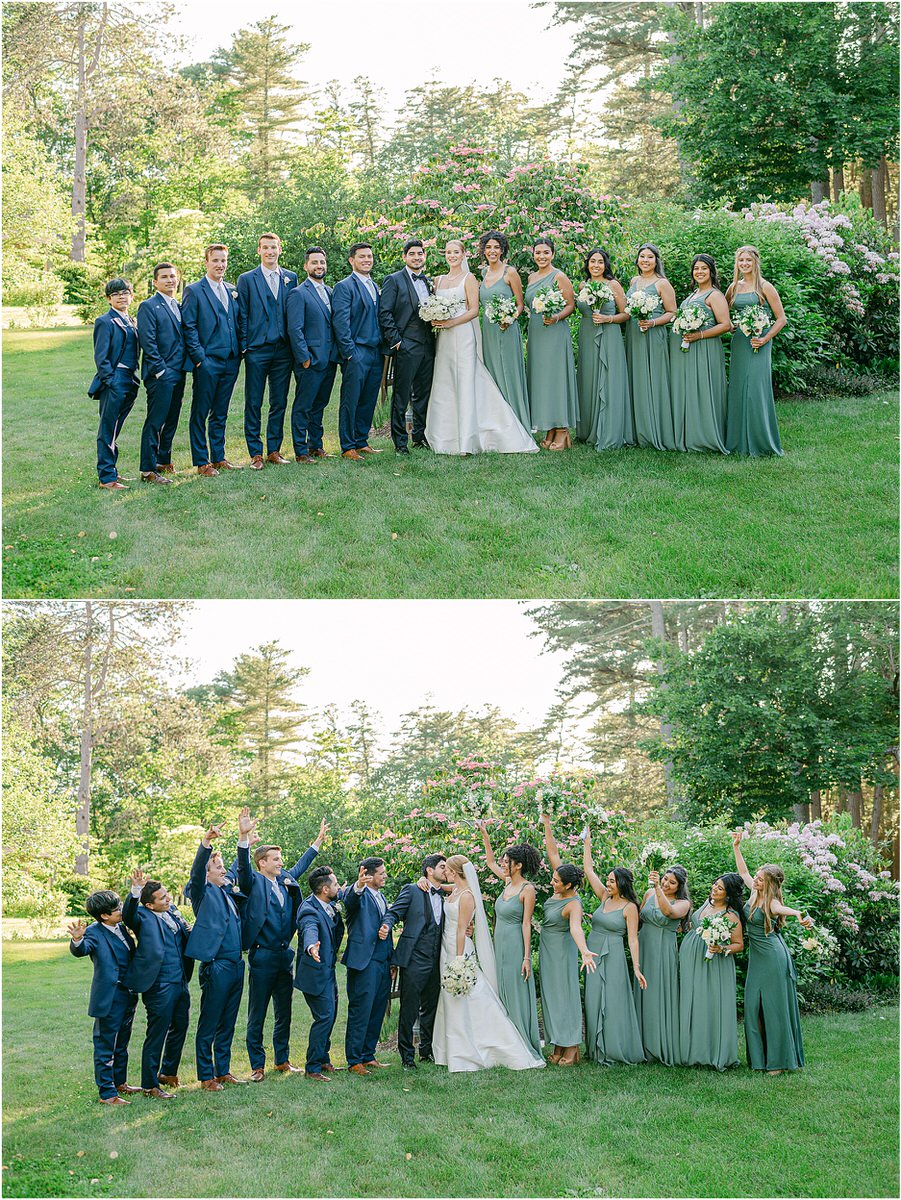 Married couple stand with wedding party for Rachel Campbell Photography