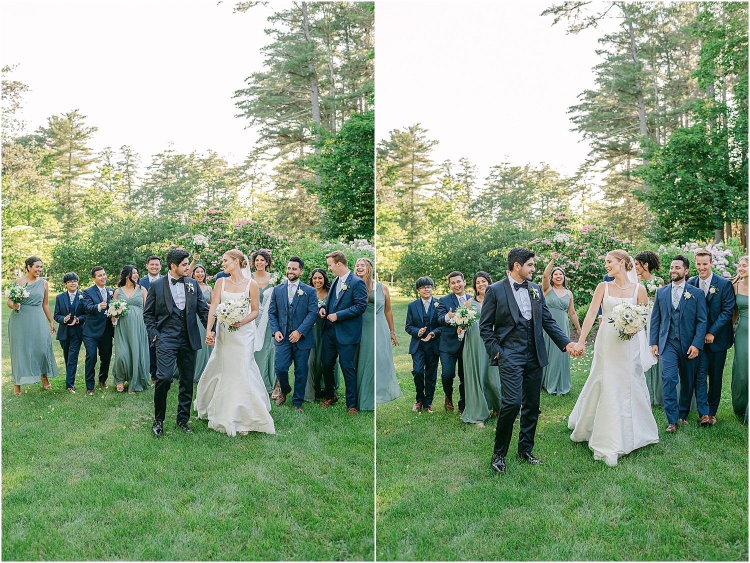 Bride and groom walks together hand in hand for Rachel Campbell Photography