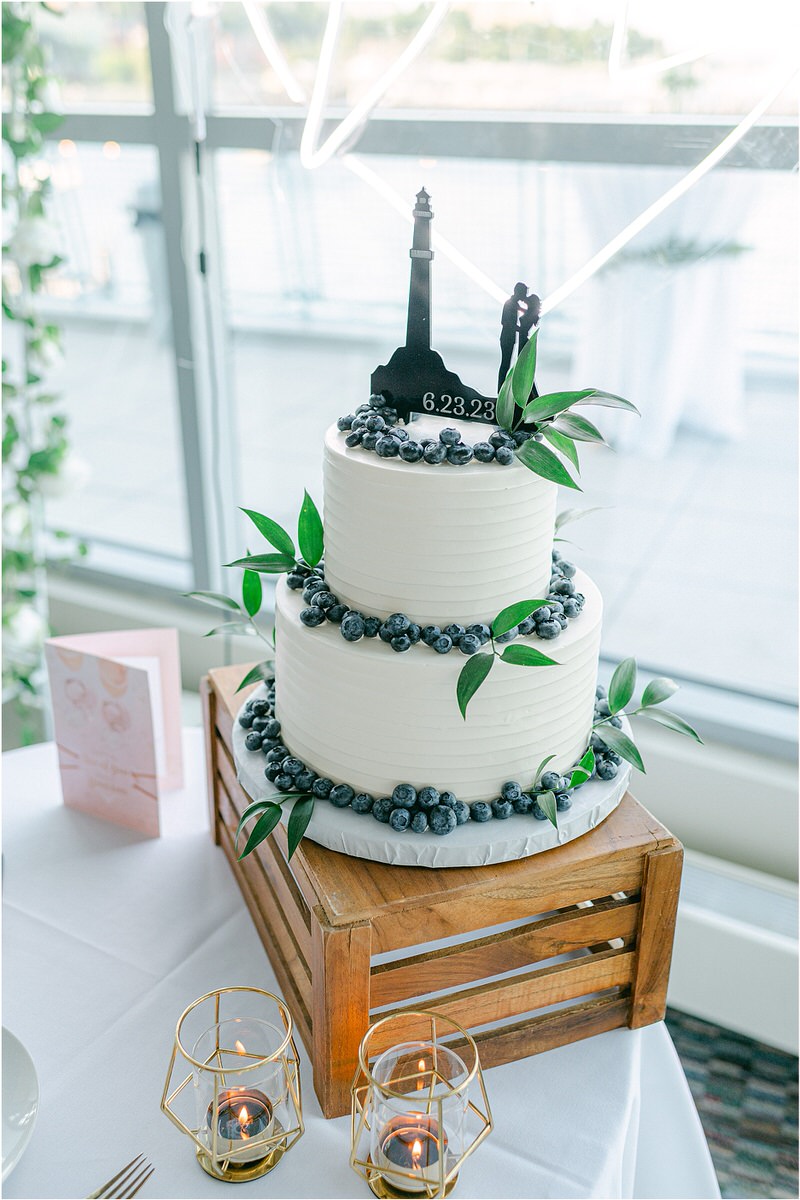 Delicious blueberry wedding cake for Rachel Campbell Photography