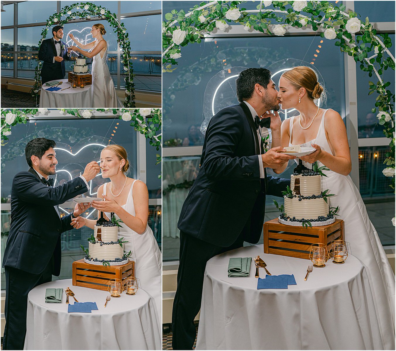 Couple enjoy their wedding cake together for Rachel Campbell Photography