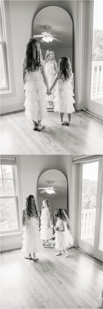 Young girls hold hands for Owls Head, ME Wedding 