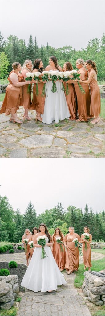 Family and friends laugh and cheer for bride during Summer Maine Wedding