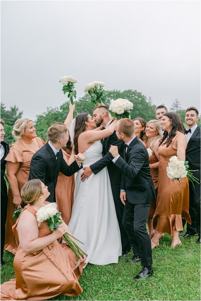 Family and friends cheer on couple for Maine Barn Wedding