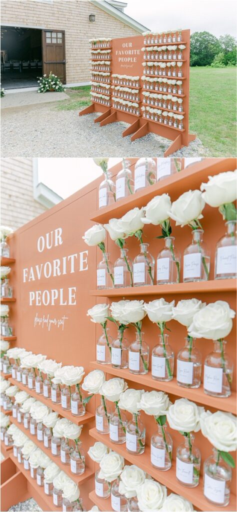 Wedding guests are treated to a gorgeous seating chart for Maine Barn Wedding
