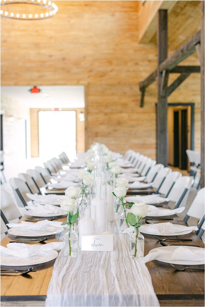 Reception decor for Maine Barn Wedding