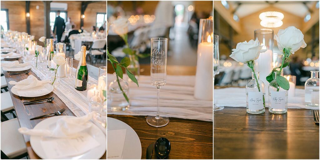 Wedding table centerpieces for Maine Barn Wedding