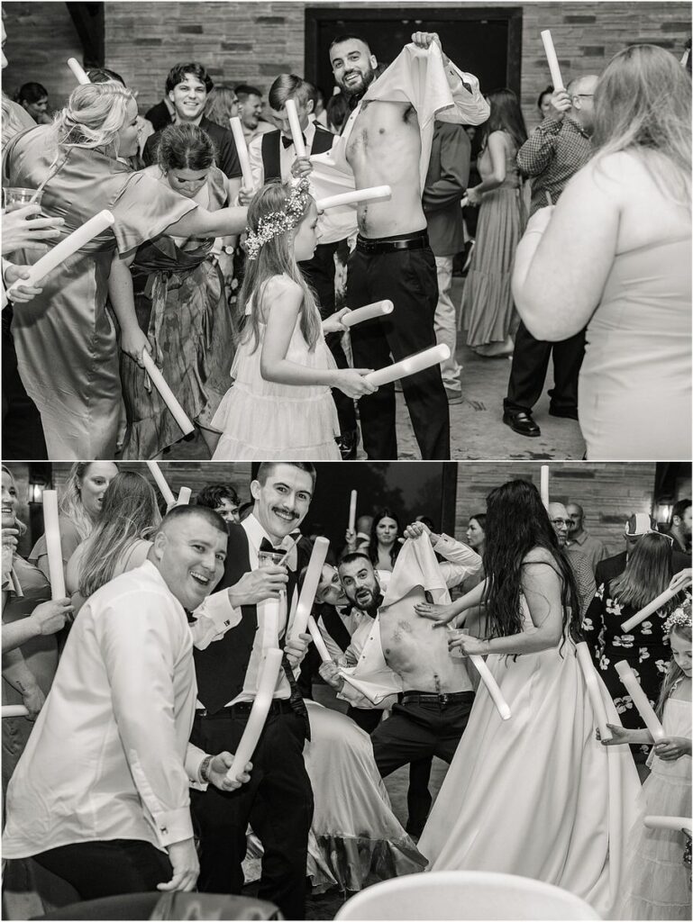 Family and friends celebrate with bride and groom for Rachel Campbell Photography