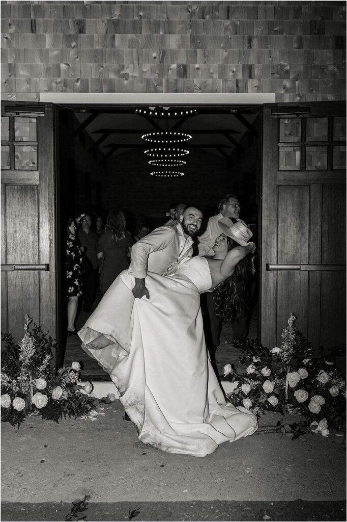 Bride and groom share a dance and kiss for Rachel Campbell Photography