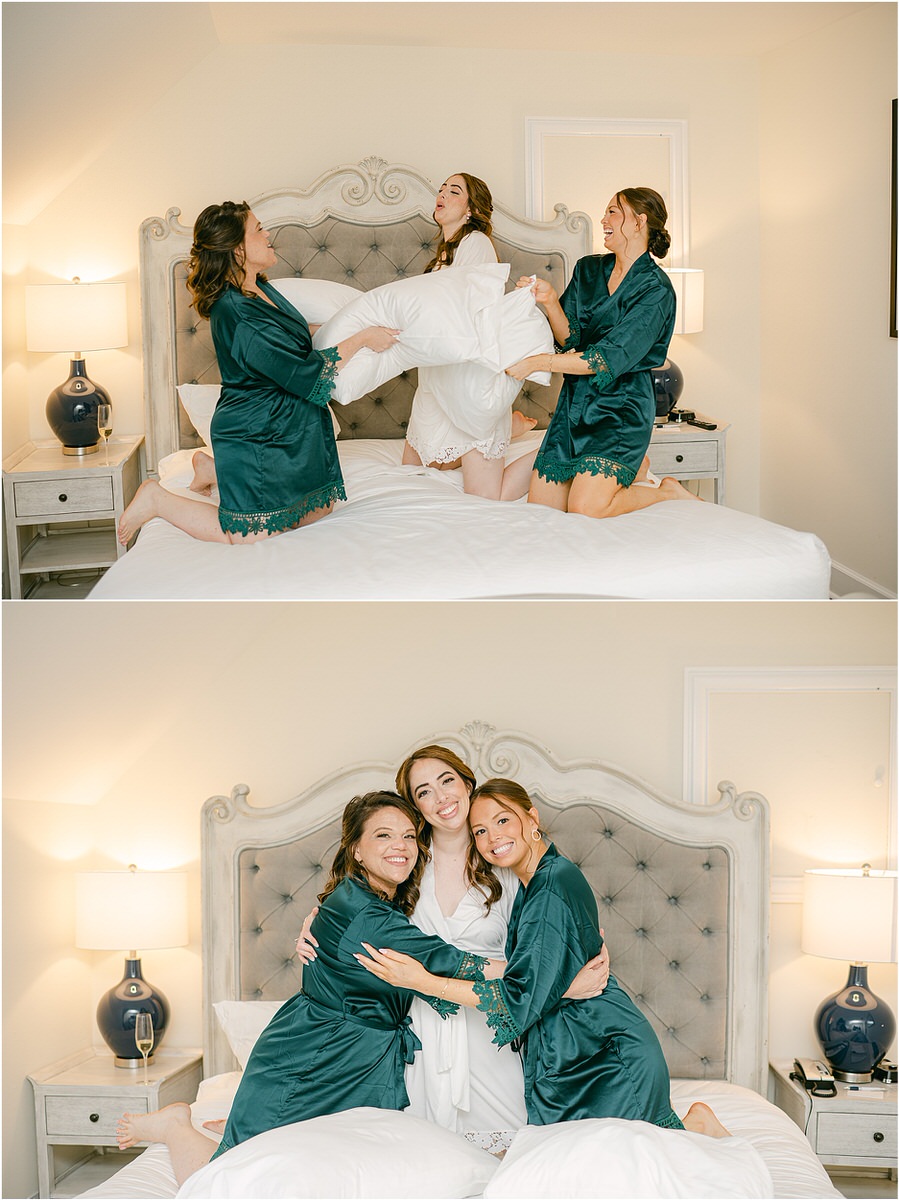 Bride laughs and smiles with friends and family for wedding at Bar Harbor Club