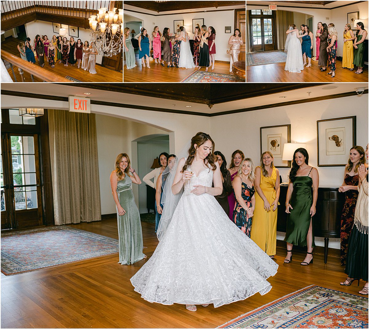 Family and friends see Bride for the first time in her wedding gown at Bar Harbor Club