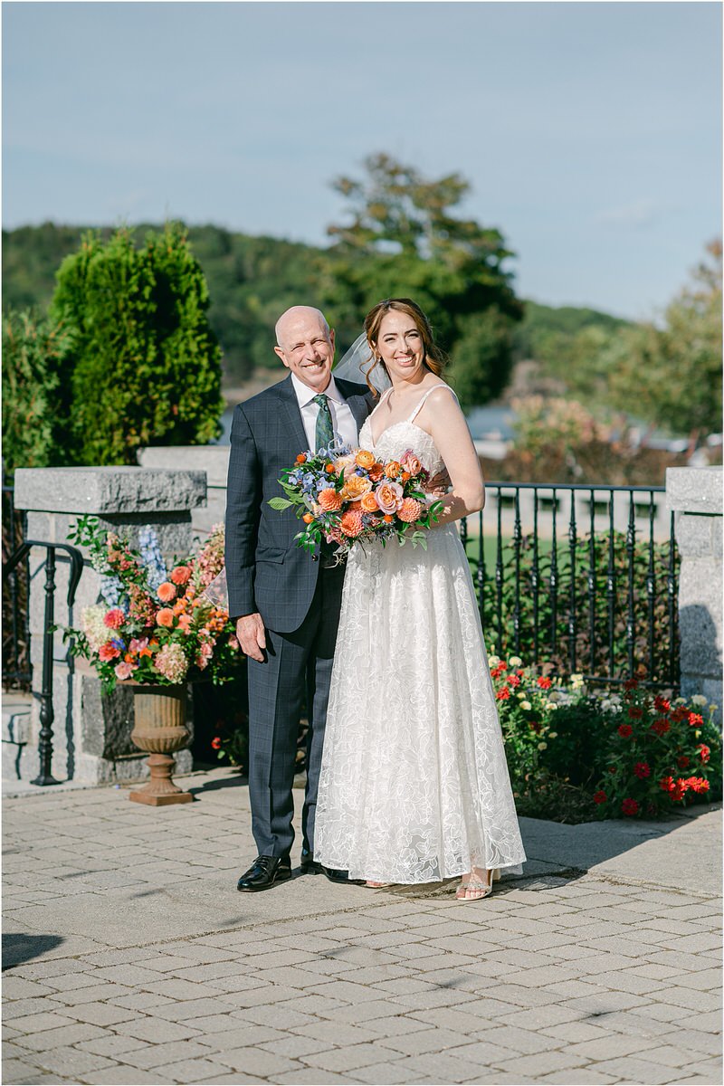 Father and daughter smile together for wedding at Bar Harbor Club