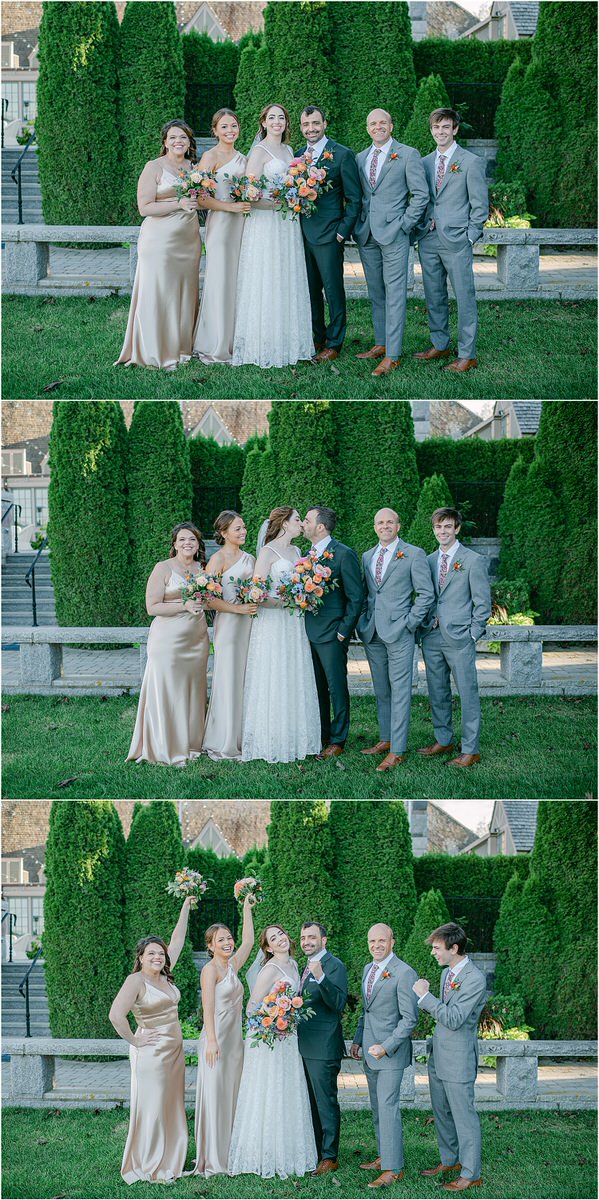 Couple stand with their family and friends for Maine Fall Wedding