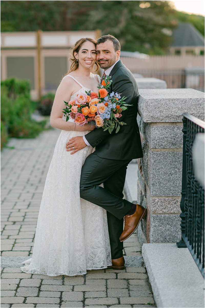 Couple smile together for Maine Fall Wedding