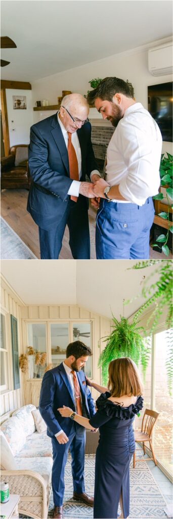 Groom gets ready for wedding at Beech Ridge Barn