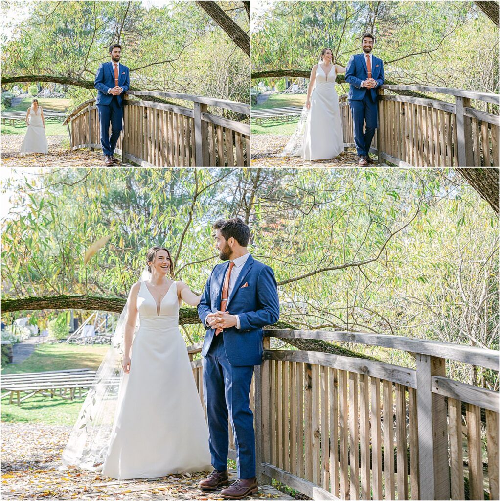 Bride and groom share a first look at Beech Ridge Barn