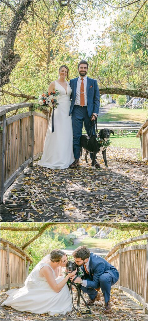 Couple walk with their dog at Beech Ridge Barn