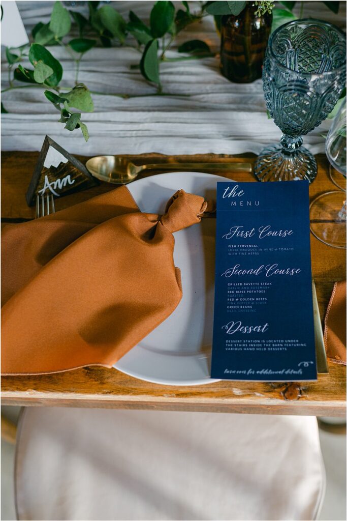 Custom dinner menu for Rachel Campbell Photographyhel Cam