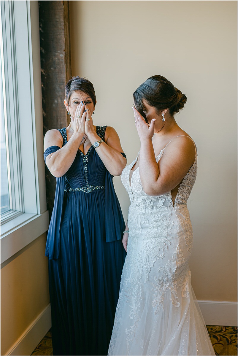 Mother and daughter share a moment befoe wedding at Samoset Resort