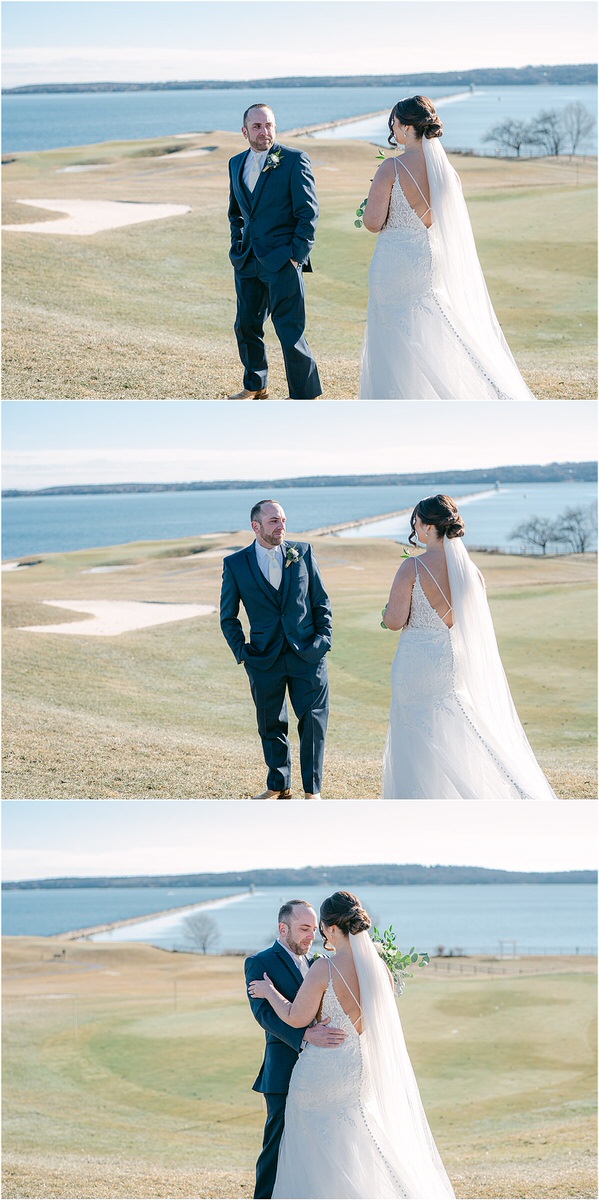 Bride and groom share their first look for wedding at Samoset Resort