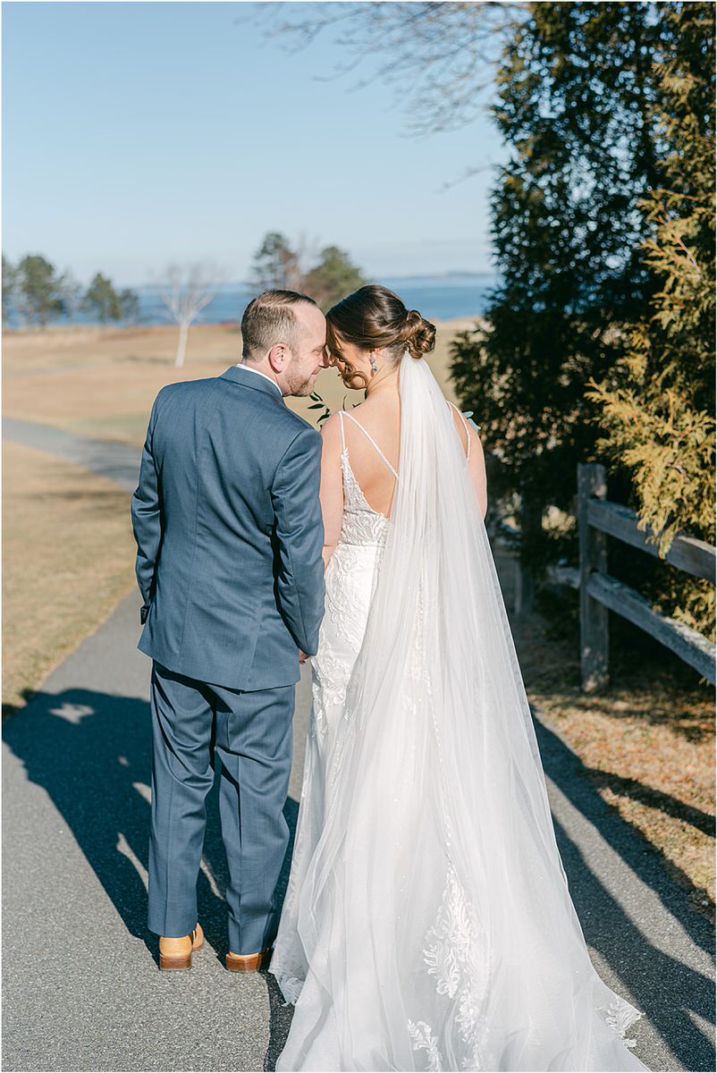 Couple walk together for wedding at Samoset Resort