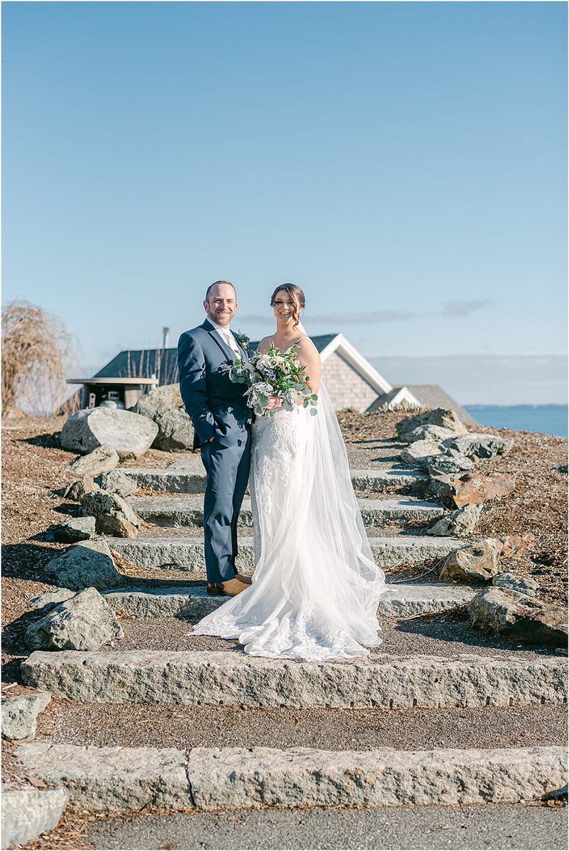 Husband and wife stand together for wedding at Samoset Resort