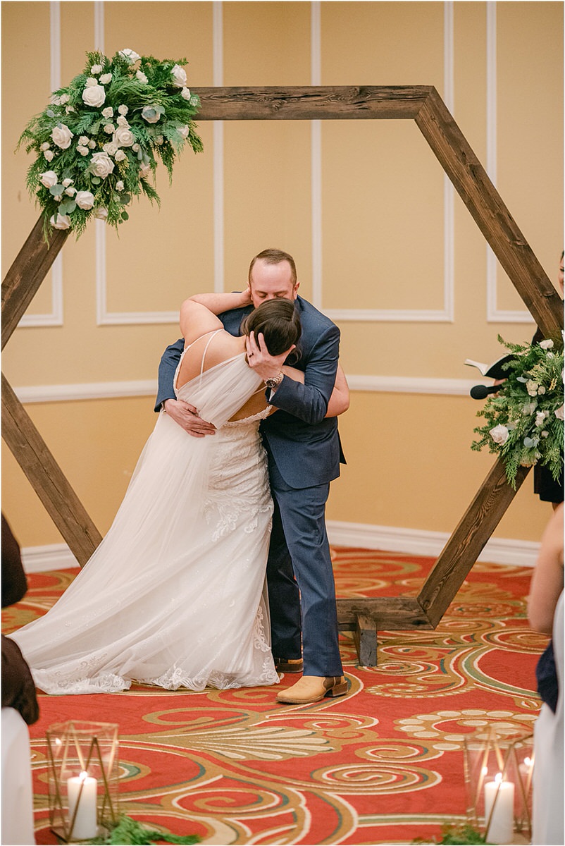 Couple share their first kiss for wedding at Samoset Resort