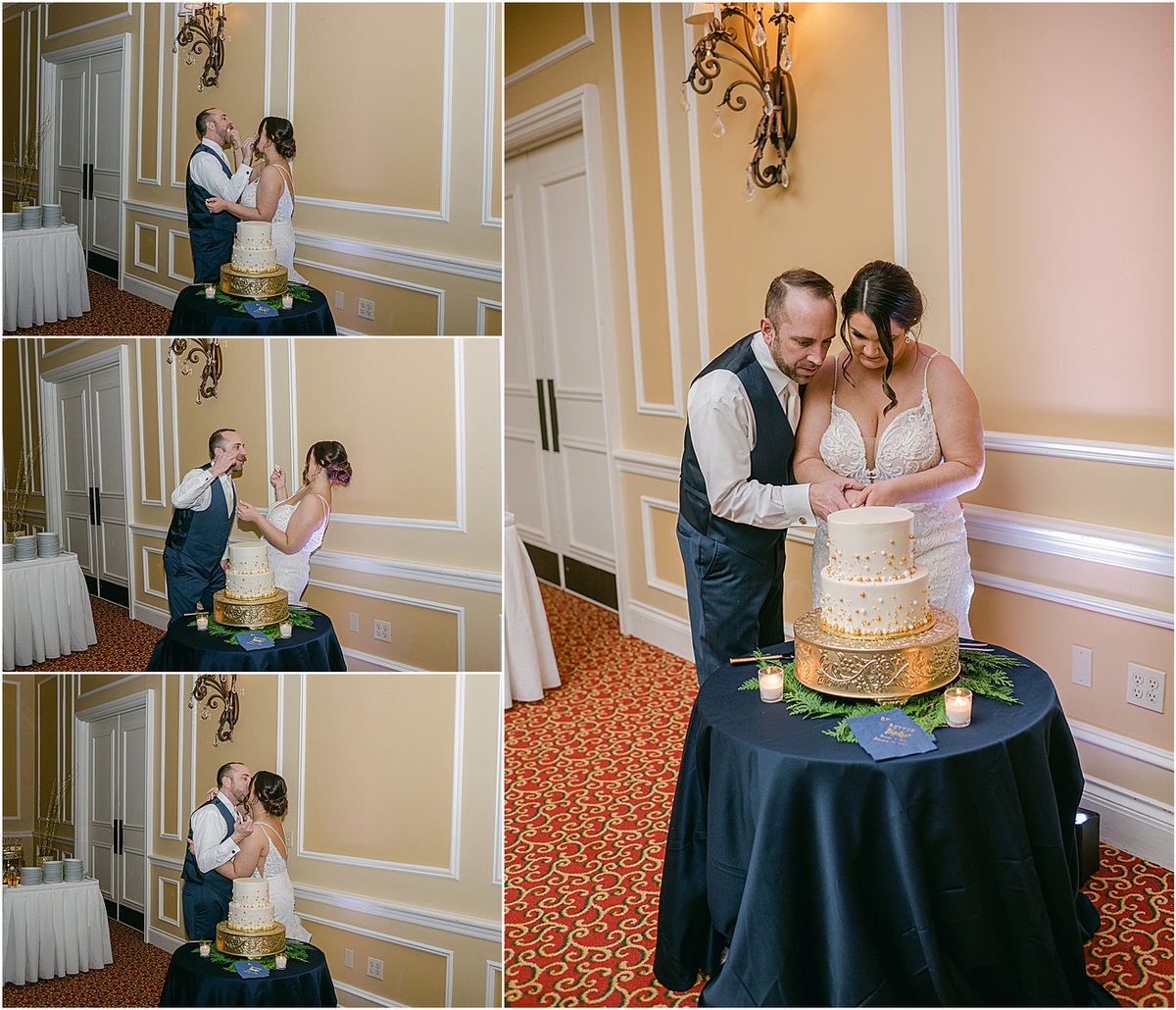 Couple cut the cake together by Rachel Campbell Photography