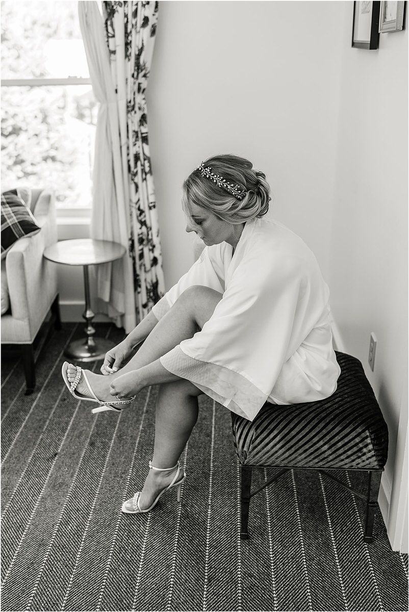 Bride gets ready for wedding at Spruce Point Inn
