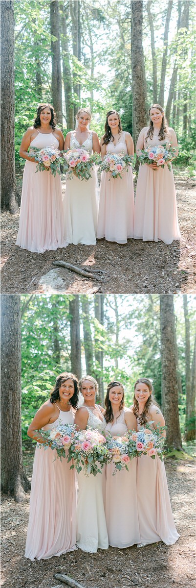 Bridesmaids stand together at Spruce Point Inn
