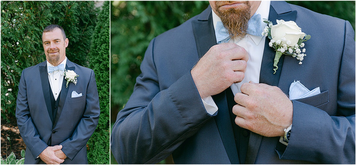 Groom gets ready for wedding at Spruce Point Inn