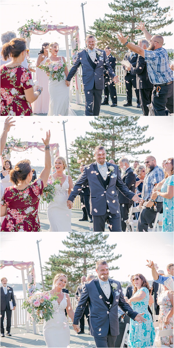 Couple walk down the aisle at Spruce Point Inn