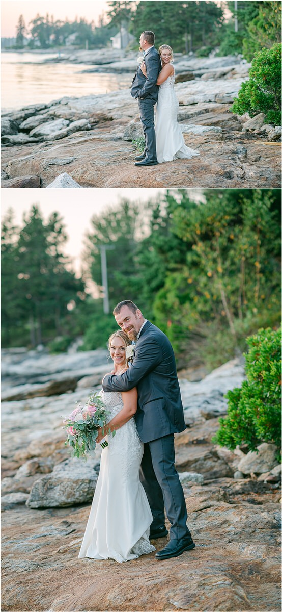 Couple stand together after wedding ceremony at Spruce Point Inn