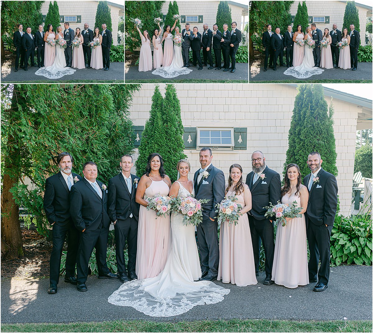 Couple stand with their wedding party for Rachel Campbell Photography