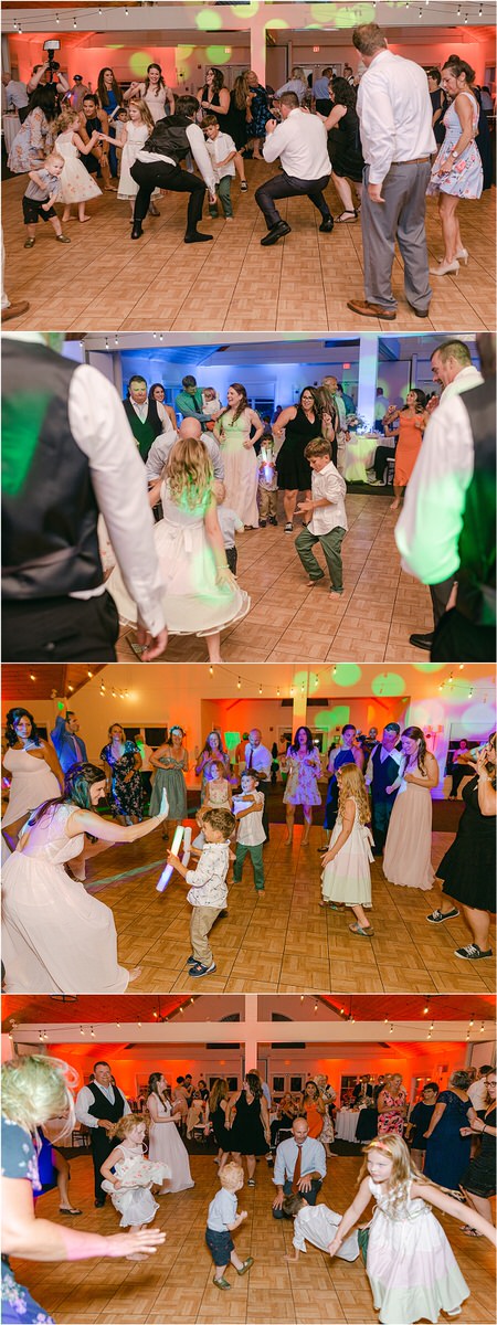 Family and friends dance together for for Rachel Campbell Photography