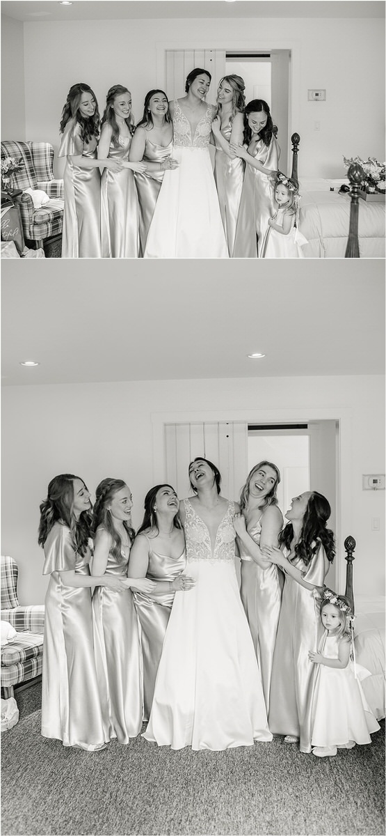 Bride with bridesmaids for wedding at The 1812 Farm