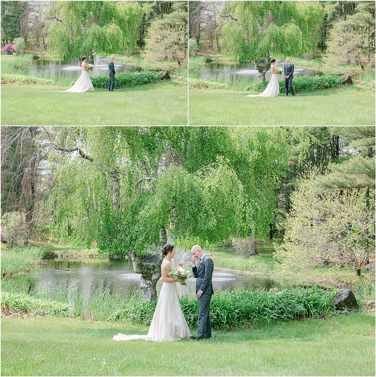 Bride and groom first look for wedding at The 1812 Farm