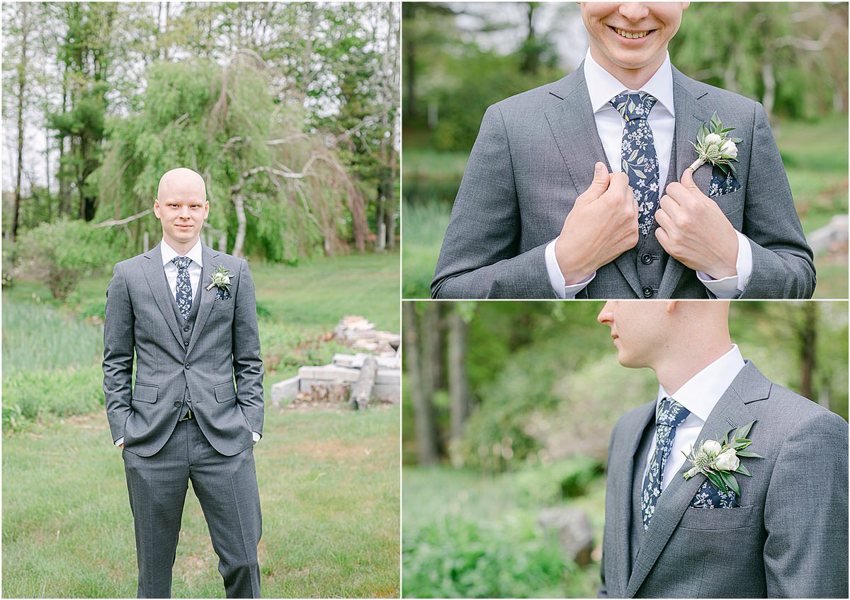 Groom adjust wedding suit for New England Wedding Photographer