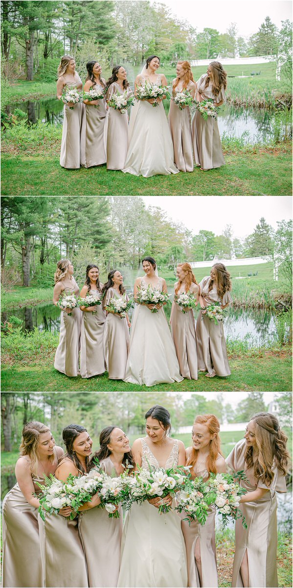 Bride and bridesmaids stand together for New England Wedding Photographer
