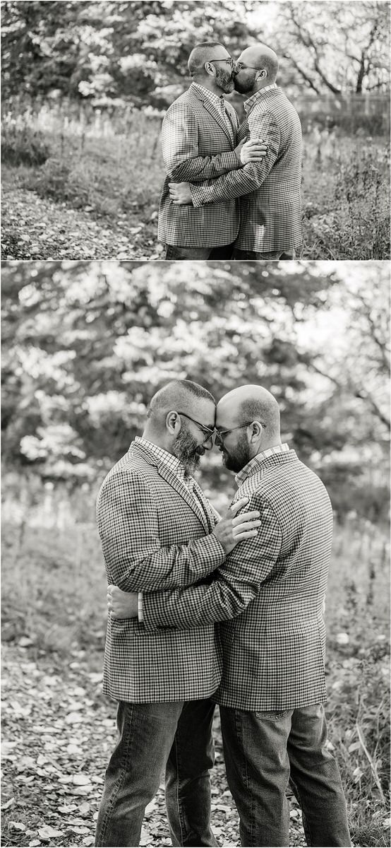 Couple embrace one another before their Maine fall elopement