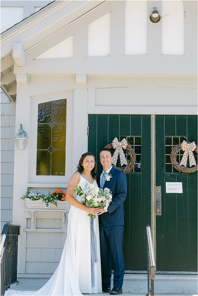 Husband and wife stand together for wedding at Portland's Ocean Gateway