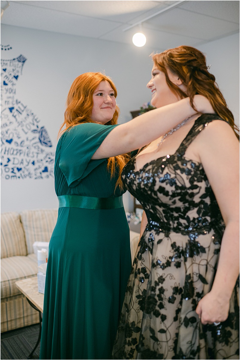 Bride gets dressed for wedding at The Strand Theatre