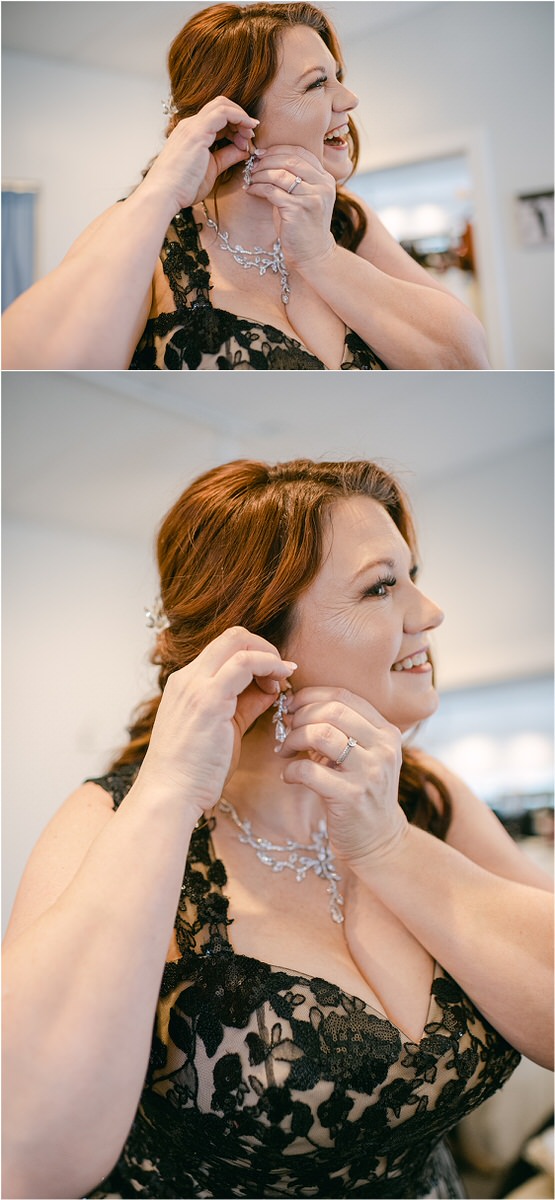 Bride puts on her earrings at The Strand Theatre