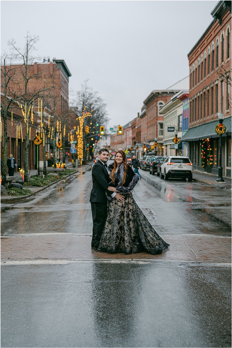 Man and woman stand together on the street for Rachel Campbell Photography