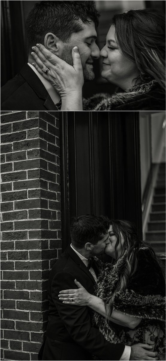 Man and woman share a kiss for Rachel Campbell Photography