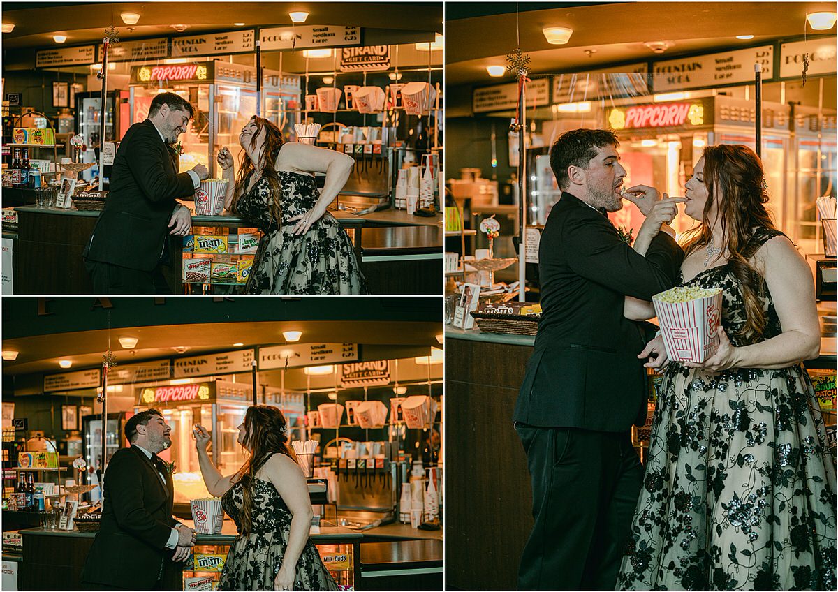 Couple enjoy popcorn together for Rachel Campbell Photography